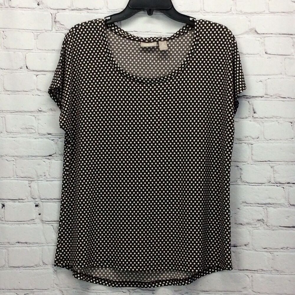 Chico's Top Women’s Size 2 (M/12) Brown/White Polka Dot Pullover Business Casual